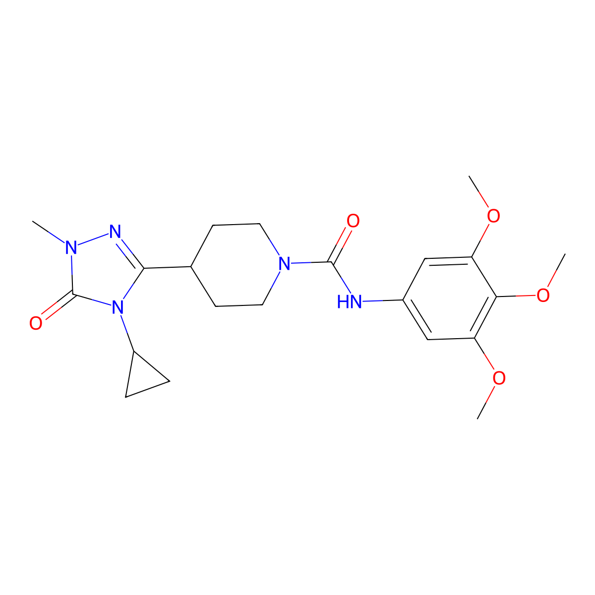 4-(4-cyclopropyl-1-methyl-5-oxo-4,5-dihydro-1H-1,2,4-triazol-3-yl)-N-(3,4,5-trimethoxyphenyl)piperidine-1-carboxamide molecular structure, CAS 1797587-99-5
