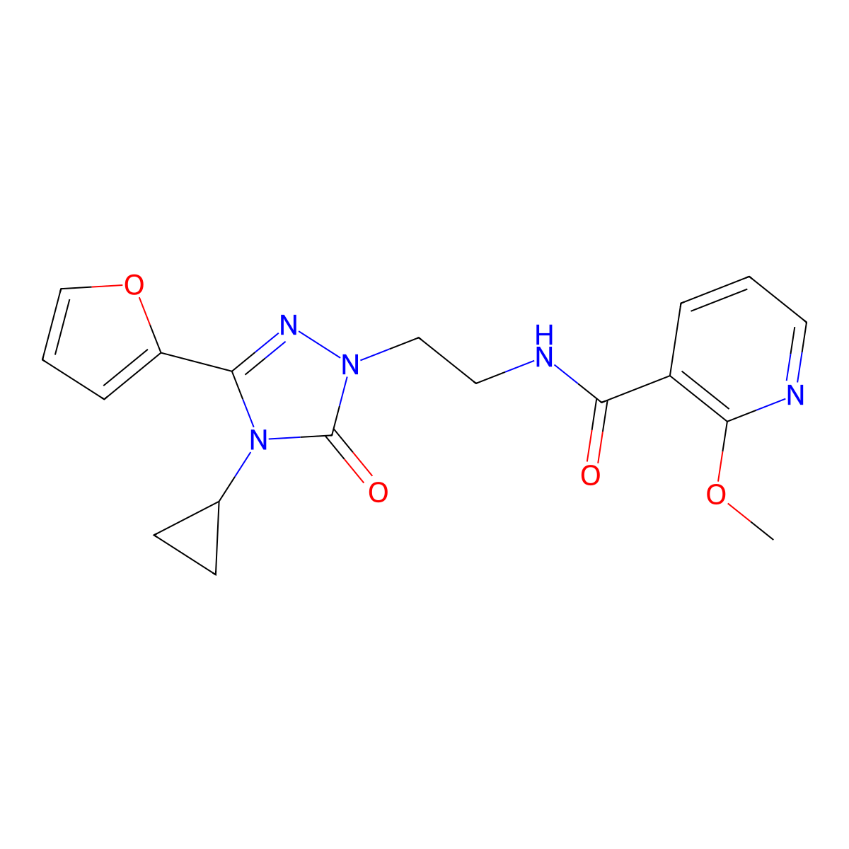 N-{2-[4-cyclopropyl-3-(furan-2-yl)-5-oxo-4,5-dihydro-1H-1,2,4-triazol-1-yl]ethyl}-2-methoxypyridine-3-carboxamide molecular structure, CAS 1797588-05-6