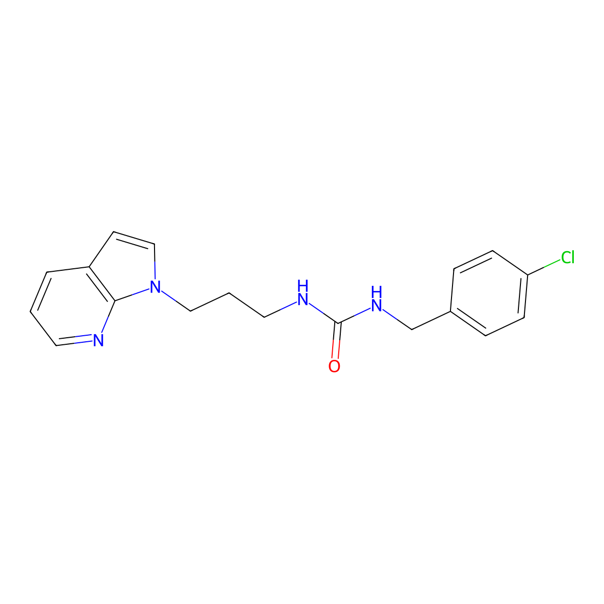 1-(3-(1H-pyrrolo[2,3-b]pyridin-1-yl)propyl)-3-(4-chlorobenzyl)urea molecular structure, CAS 1797588-08-9