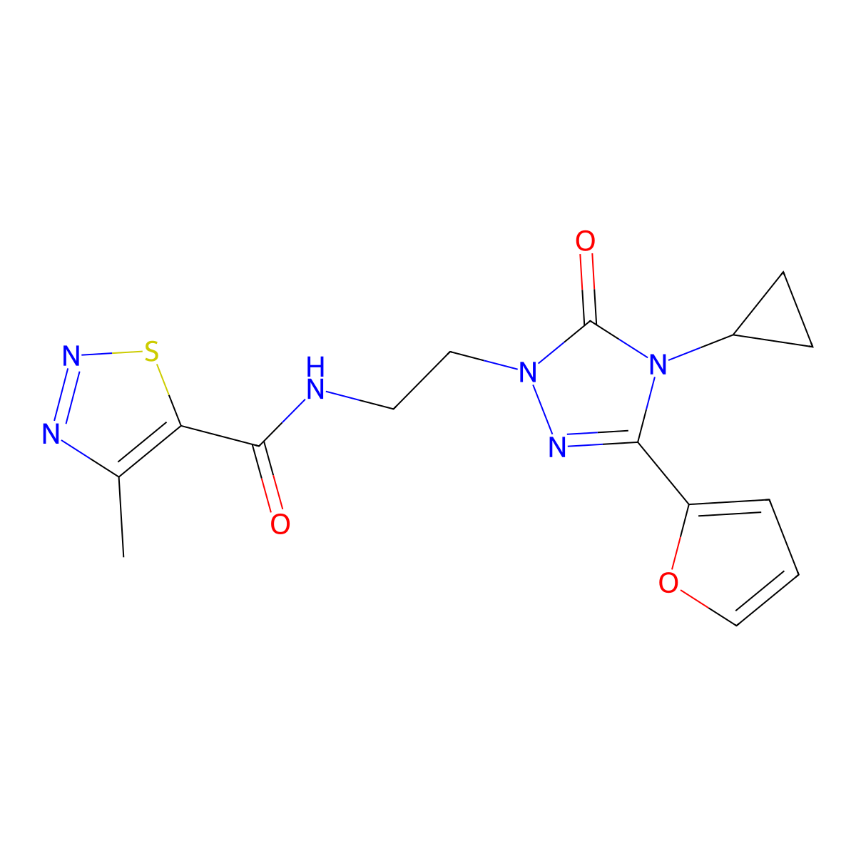 N-(2-(4-cyclopropyl-3-(furan-2-yl)-5-oxo-4,5-dihydro-1H-1,2,4-triazol-1-yl)ethyl)-4-methyl-1,2,3-thiadiazole-5-carboxamide molecular structure, CAS 1797588-18-1