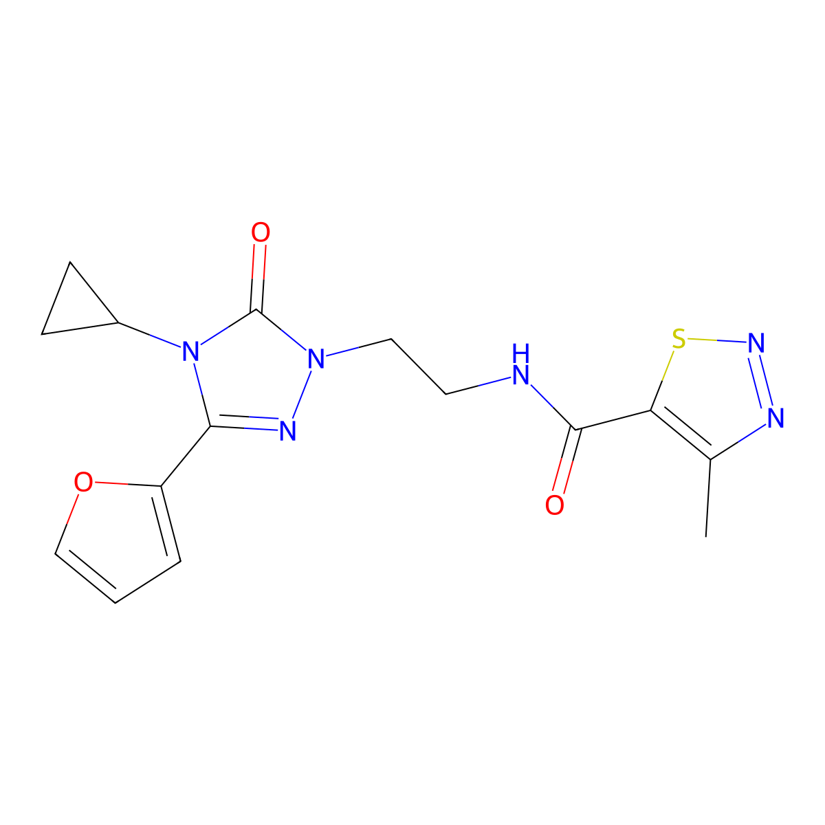 N-(2-(4-cyclopropyl-3-(furan-2-yl)-5-oxo-4,5-dihydro-1H-1,2,4-triazol-1-yl)ethyl)-4-methyl-1,2,3-thiadiazole-5-carboxamide molecular structure, CAS 1797588-18-1