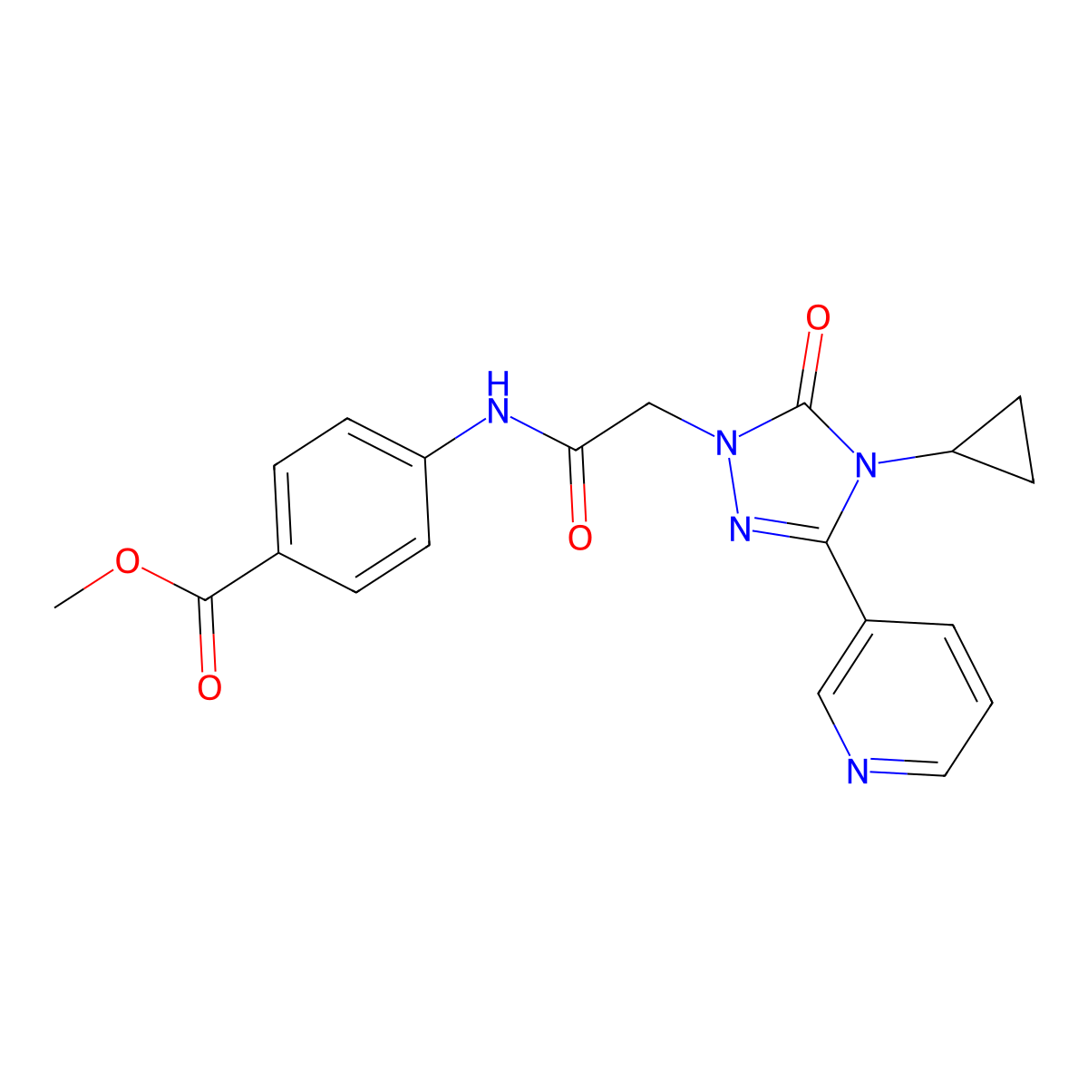 methyl 4-{2-[4-cyclopropyl-5-oxo-3-(pyridin-3-yl)-4,5-dihydro-1H-1,2,4-triazol-1-yl]acetamido}benzoate molecular structure, CAS 1797588-30-7