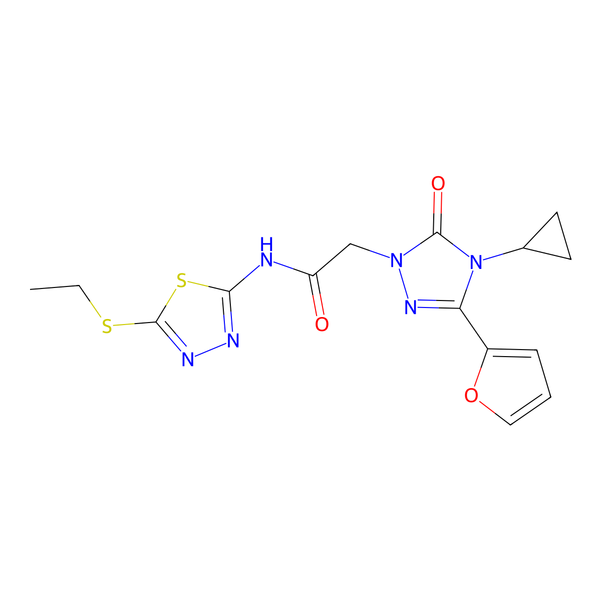 2-[4-cyclopropyl-3-(furan-2-yl)-5-oxo-4,5-dihydro-1H-1,2,4-triazol-1-yl]-N-[5-(ethylsulfanyl)-1,3,4-thiadiazol-2-yl]acetamide molecular structure, CAS 1797588-44-3