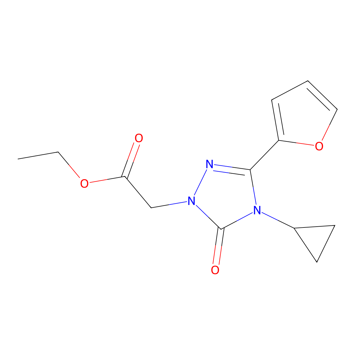 ethyl 2-(4-cyclopropyl-3-(furan-2-yl)-5-oxo-4,5-dihydro-1H-1,2,4-triazol-1-yl)acetate molecular structure, CAS 1797588-57-8