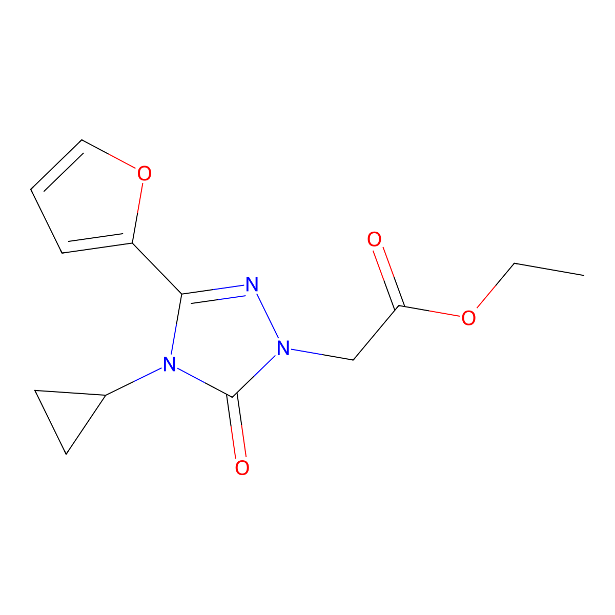 ethyl 2-(4-cyclopropyl-3-(furan-2-yl)-5-oxo-4,5-dihydro-1H-1,2,4-triazol-1-yl)acetate molecular structure, CAS 1797588-57-8