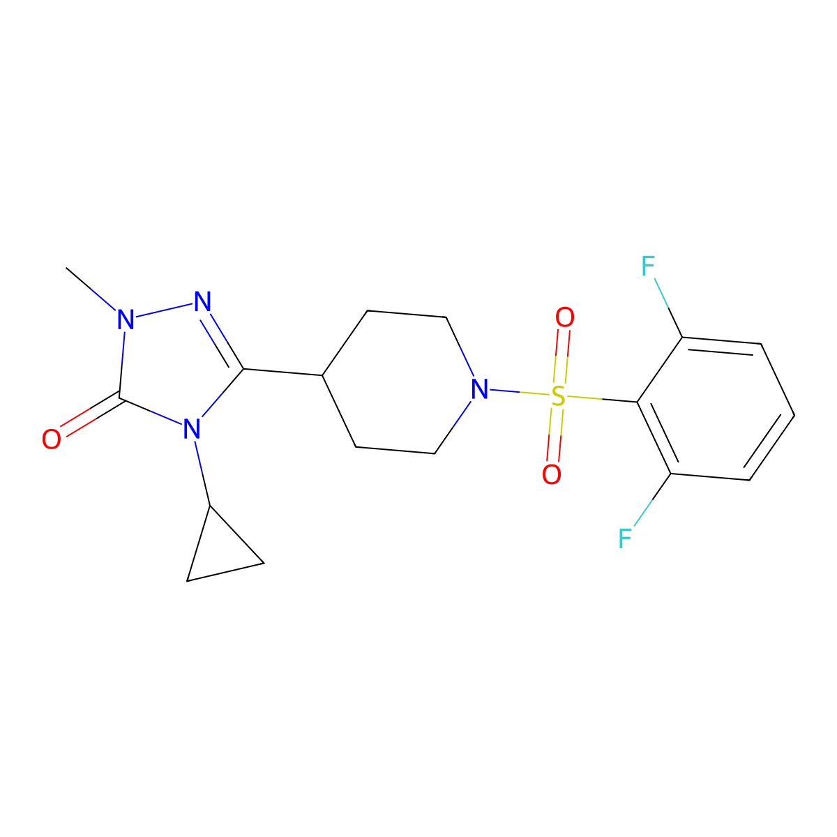 4-cyclopropyl-3-(1-((2,6-difluorophenyl)sulfonyl)piperidin-4-yl)-1-methyl-1H-1,2,4-triazol-5(4H)-one molecular structure, CAS 1797588-83-0
