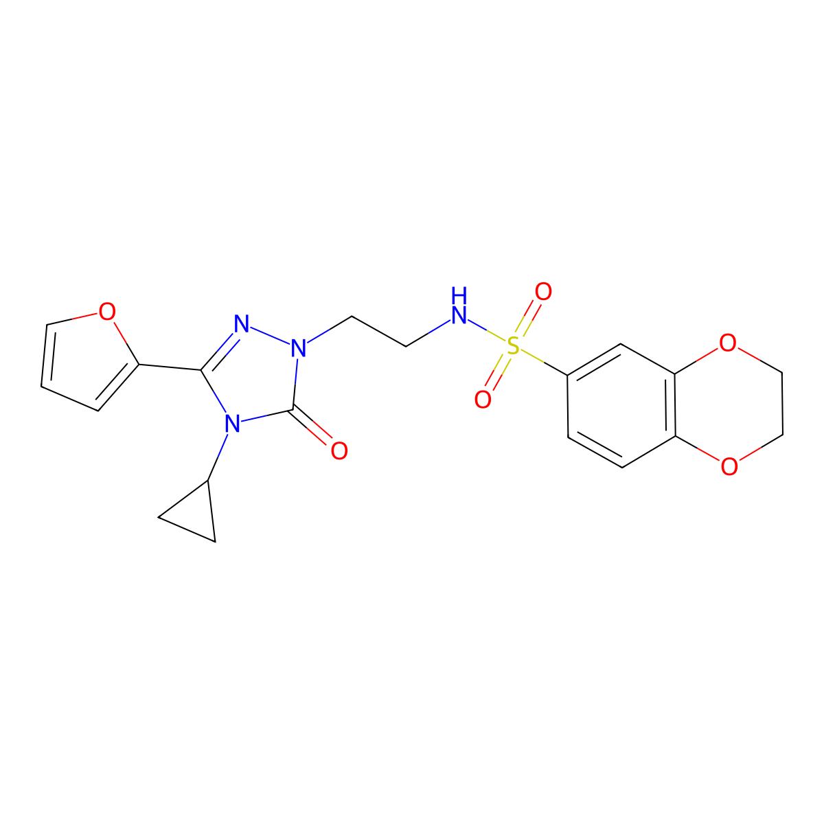 N-(2-(4-cyclopropyl-3-(furan-2-yl)-5-oxo-4,5-dihydro-1H-1,2,4-triazol-1-yl)ethyl)-2,3-dihydrobenzo[b][1,4]dioxine-6-sulfonamide molecular structure, CAS 1797588-89-6
