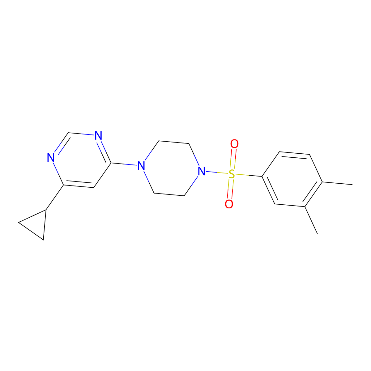 4-Cyclopropyl-6-(4-((3,4-dimethylphenyl)sulfonyl)piperazin-1-yl)pyrimidine molecular structure, CAS 1797589-06-0