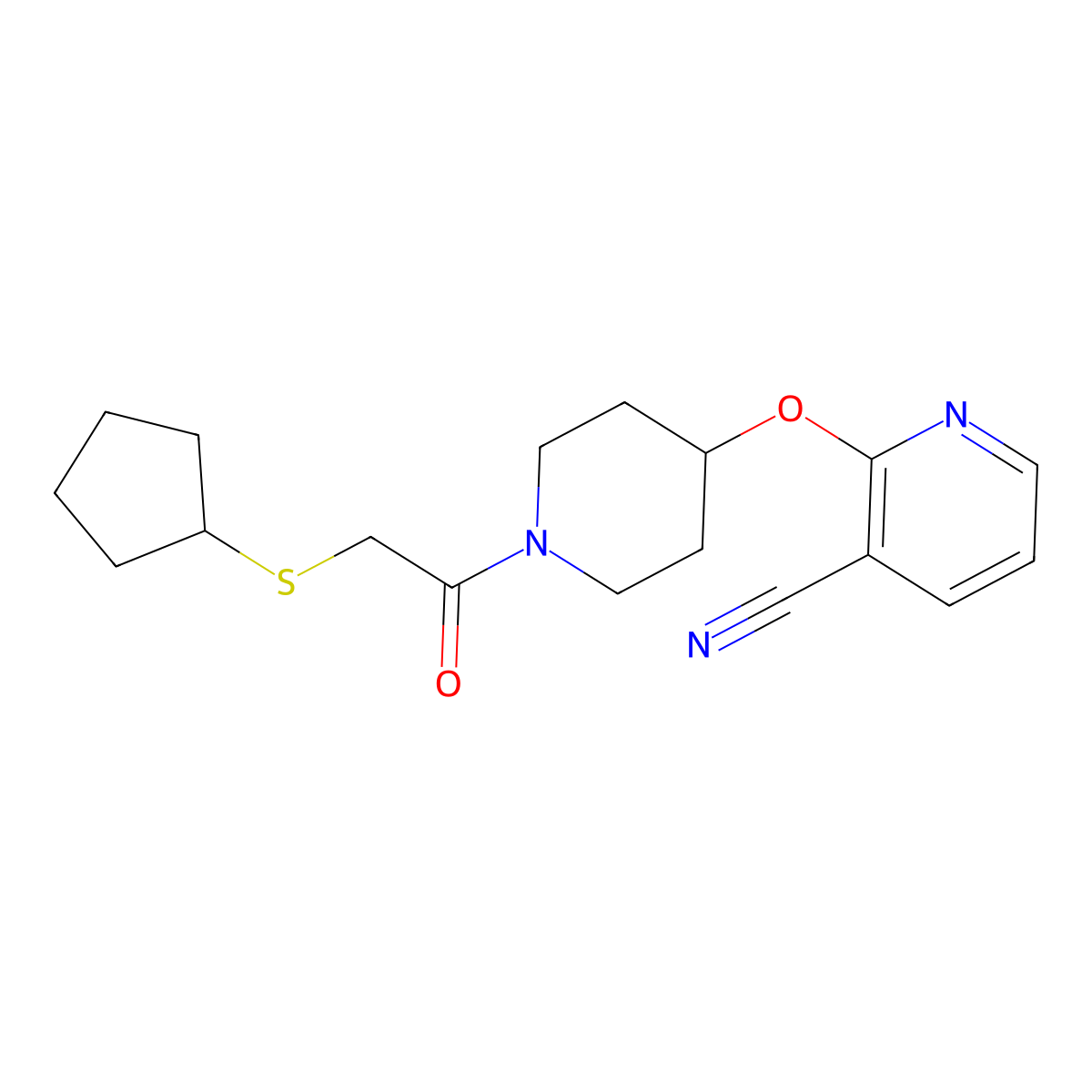2-((1-(2-(Cyclopentylthio)acetyl)piperidin-4-yl)oxy)nicotinonitrile molecular structure, CAS 1797589-67-3