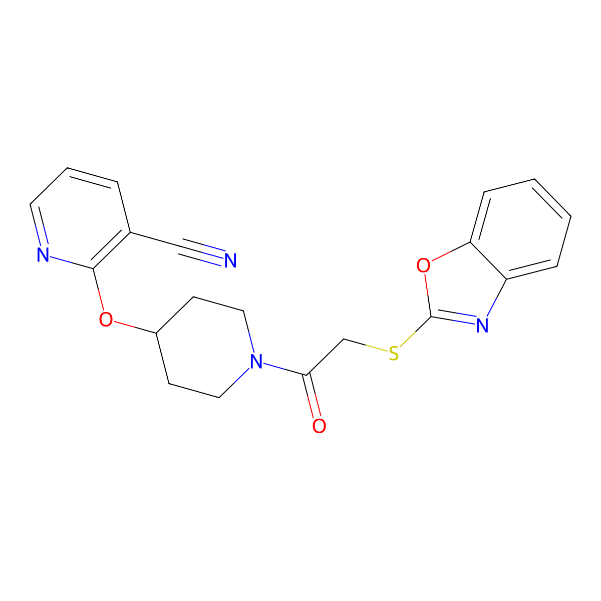 2-((1-(2-(Benzo[d]oxazol-2-ylthio)acetyl)piperidin-4-yl)oxy)nicotinonitrile molecular structure, CAS 1797589-74-2