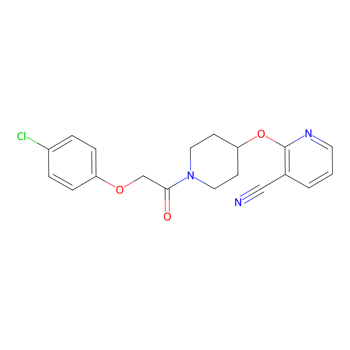 2-((1-(2-(4-Chlorophenoxy)acetyl)piperidin-4-yl)oxy)nicotinonitrile molecular structure, CAS 1797590-04-5