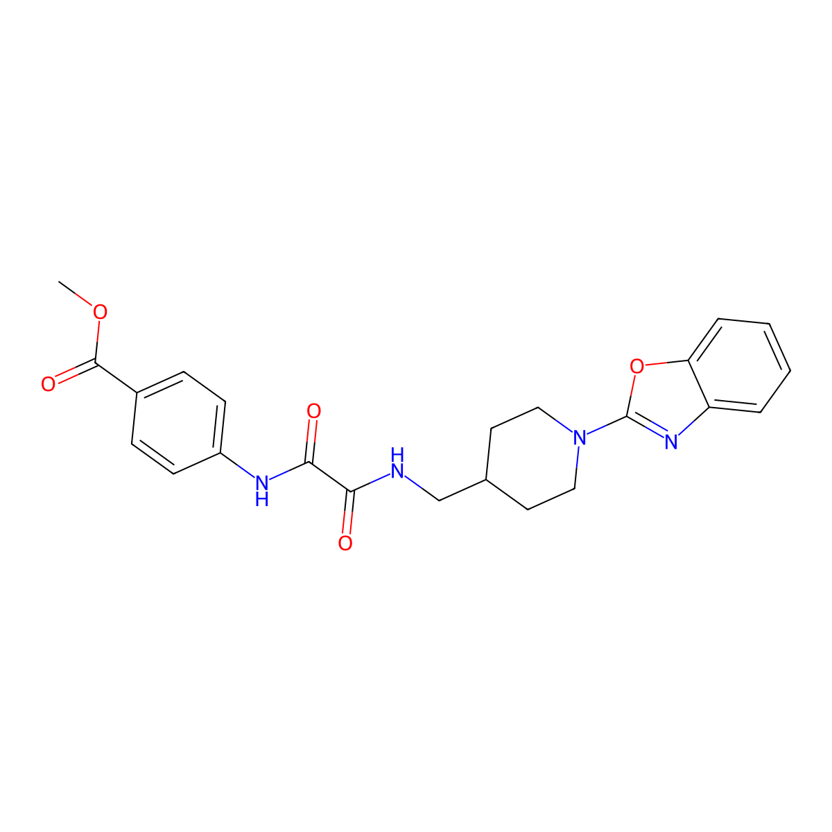 Methyl 4-(2-(((1-(benzo[d]oxazol-2-yl)piperidin-4-yl)methyl)amino)-2-oxoacetamido)benzoate molecular structure, CAS 1797591-59-3