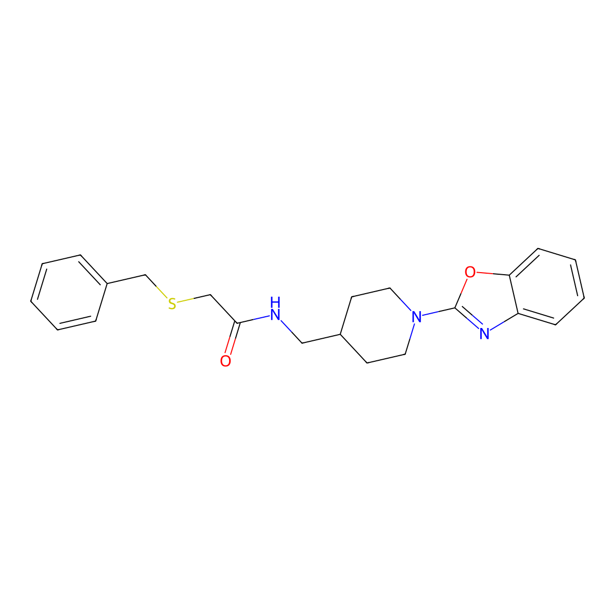 N-((1-(benzo[d]oxazol-2-yl)piperidin-4-yl)methyl)-2-(benzylthio)acetamide molecular structure, CAS 1797592-75-6