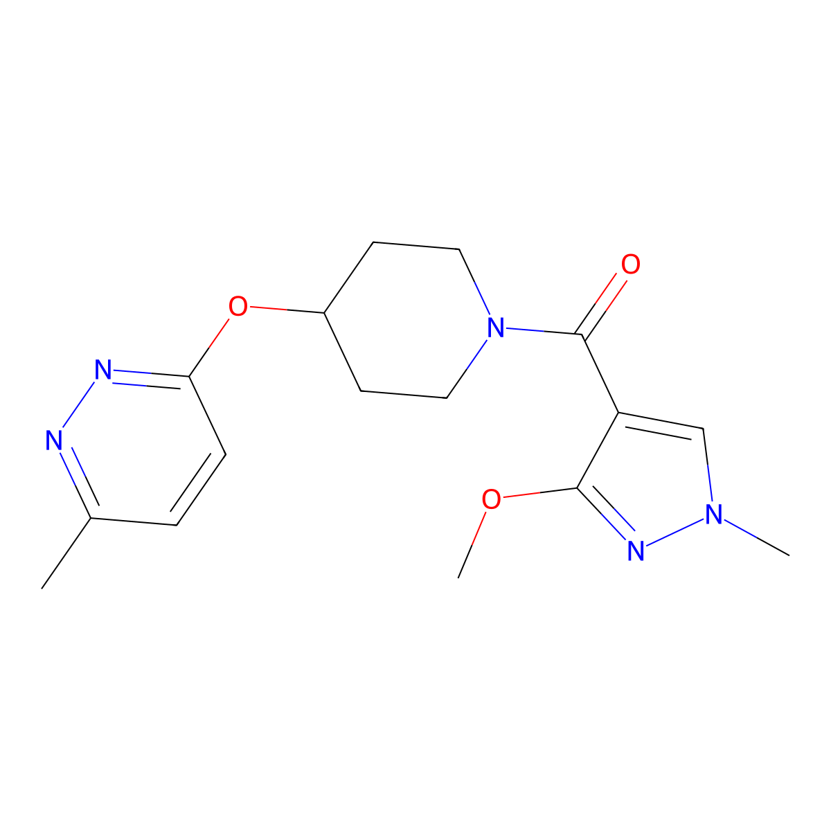 (3-methoxy-1-methyl-1H-pyrazol-4-yl)(4-((6-methylpyridazin-3-yl)oxy)piperidin-1-yl)methanone molecular structure, CAS 1797593-01-1