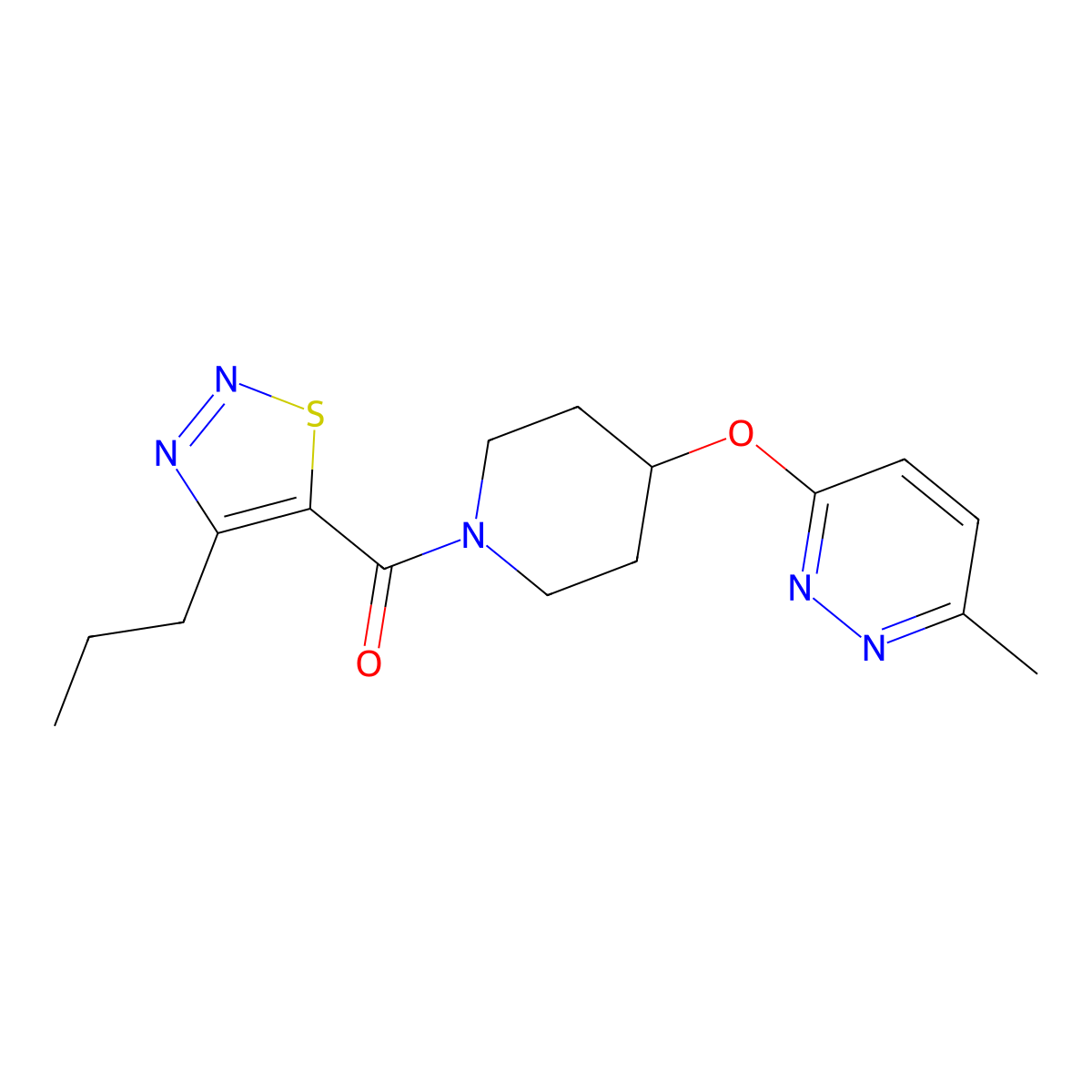 (4-((6-Methylpyridazin-3-yl)oxy)piperidin-1-yl)(4-propyl-1,2,3-thiadiazol-5-yl)methanone molecular structure, CAS 1797593-06-6