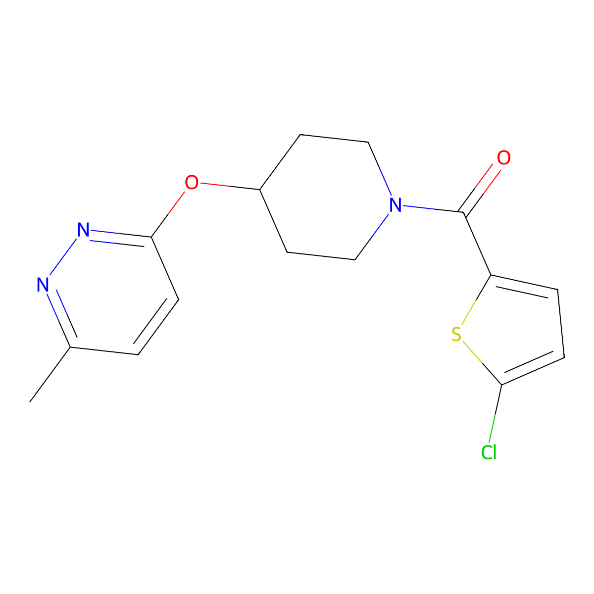 (5-Chlorothiophen-2-yl)(4-((6-methylpyridazin-3-yl)oxy)piperidin-1-yl)methanone molecular structure, CAS 1797593-15-7