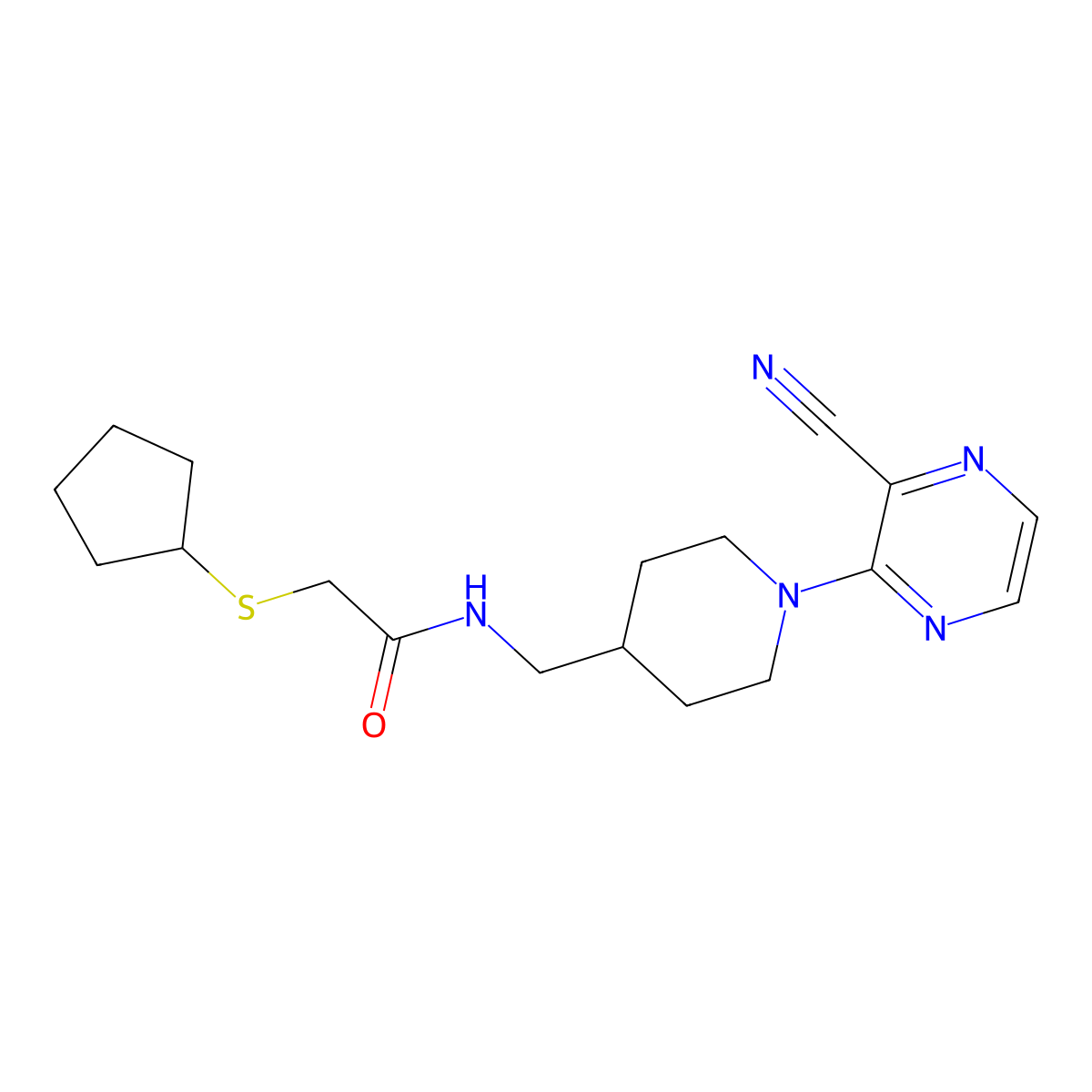 N-((1-(3-cyanopyrazin-2-yl)piperidin-4-yl)methyl)-2-(cyclopentylthio)acetamide molecular structure, CAS 1797593-27-1