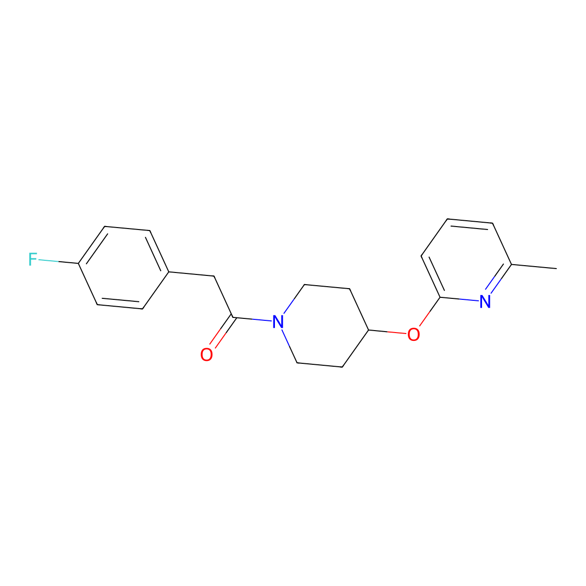 2-(4-Fluorophenyl)-1-(4-((6-methylpyridin-2-yl)oxy)piperidin-1-yl)ethanone molecular structure, CAS 1797593-68-0