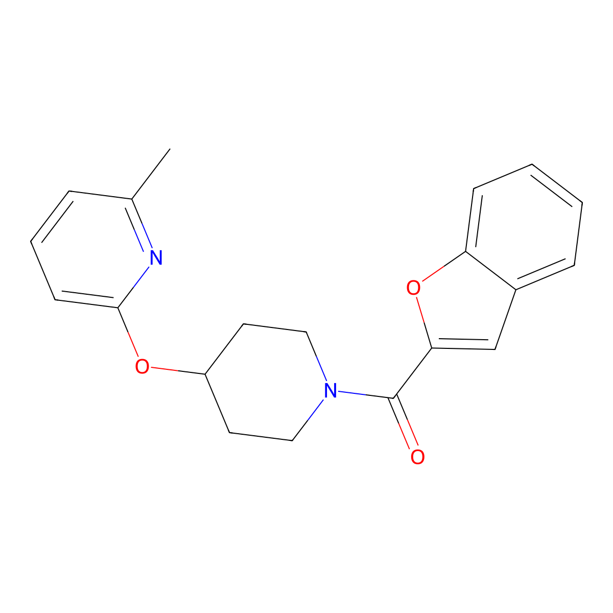 Benzofuran-2-yl(4-((6-methylpyridin-2-yl)oxy)piperidin-1-yl)methanone molecular structure, CAS 1797593-75-9