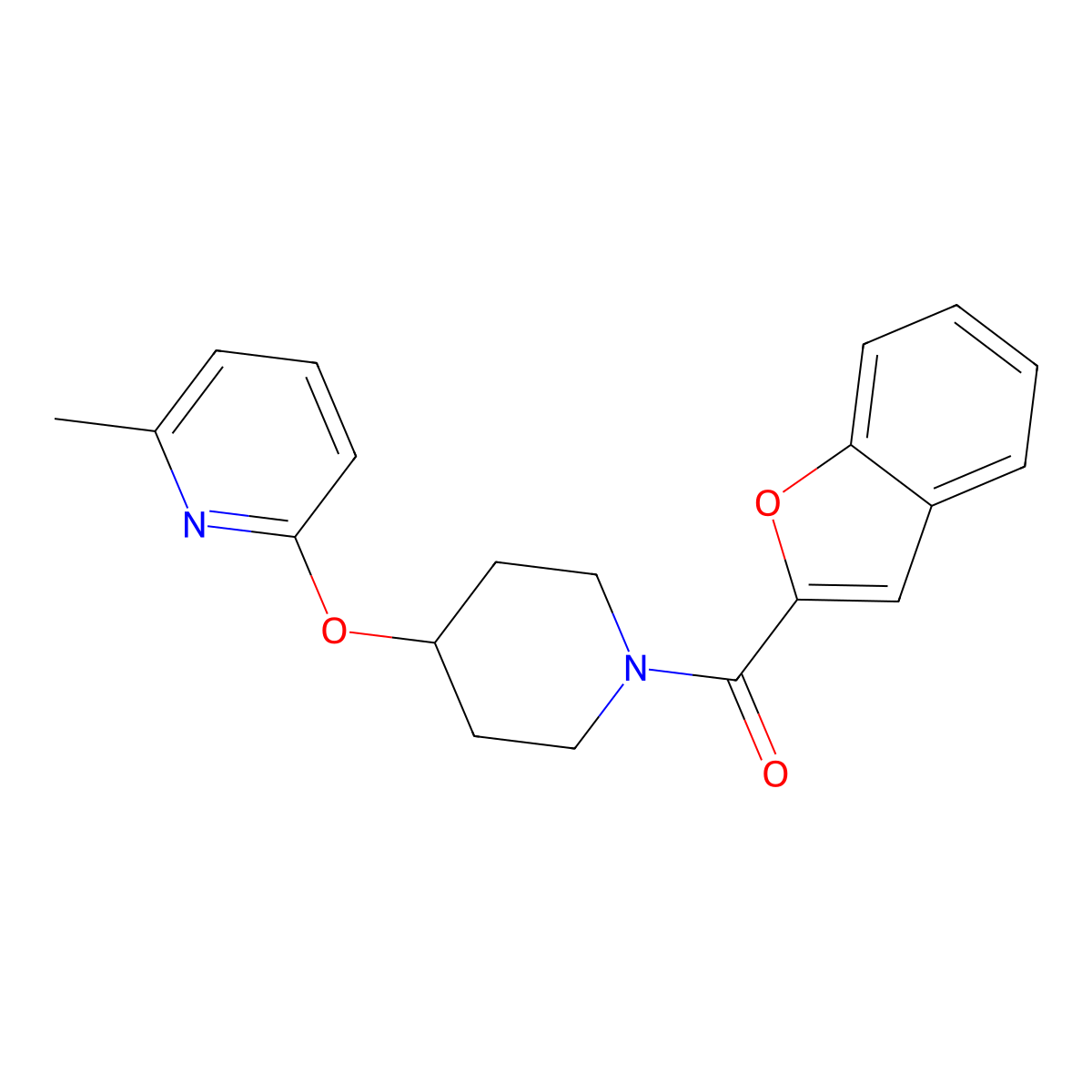 Benzofuran-2-yl(4-((6-methylpyridin-2-yl)oxy)piperidin-1-yl)methanone molecular structure, CAS 1797593-75-9