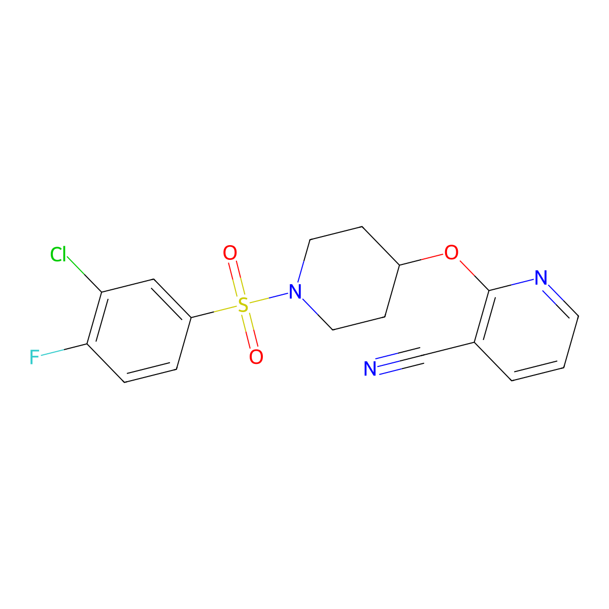 2-((1-((3-Chloro-4-fluorophenyl)sulfonyl)piperidin-4-yl)oxy)nicotinonitrile molecular structure, CAS 1797595-92-6