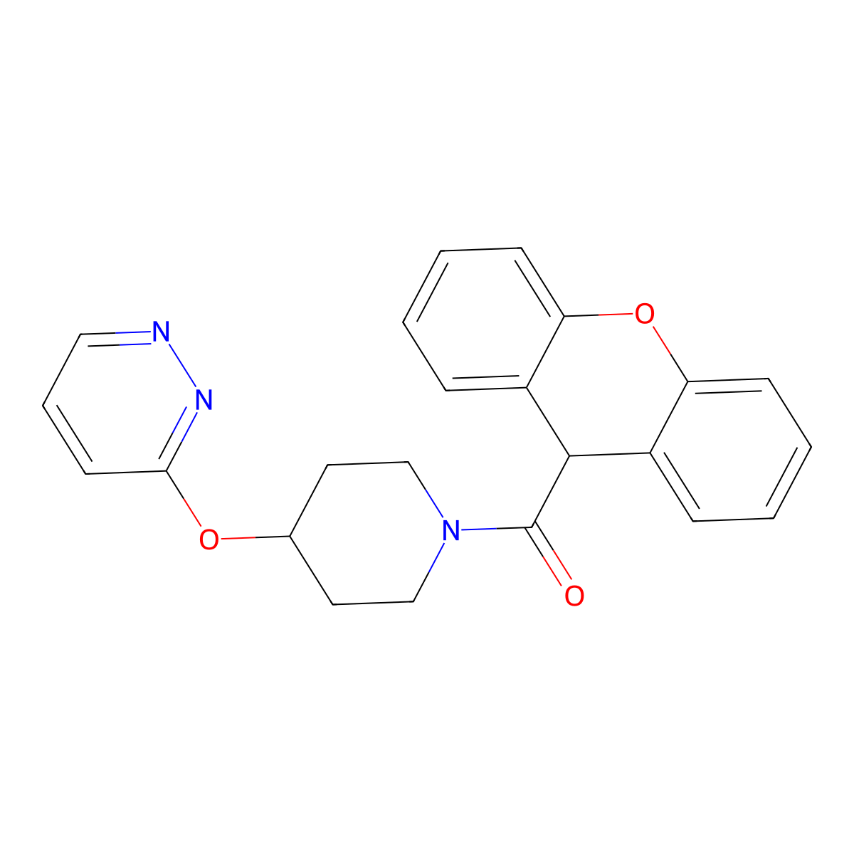 (4-(pyridazin-3-yloxy)piperidin-1-yl)(9H-xanthen-9-yl)methanone molecular structure, CAS 1797596-15-6