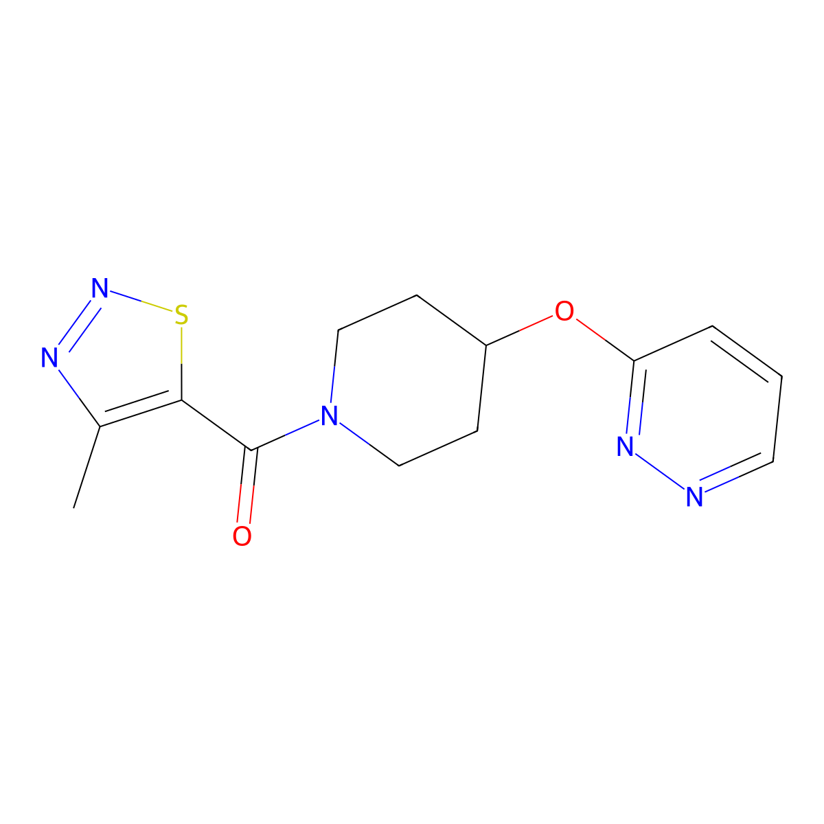 (4-Methyl-1,2,3-thiadiazol-5-yl)(4-(pyridazin-3-yloxy)piperidin-1-yl)methanone molecular structure, CAS 1797596-19-0