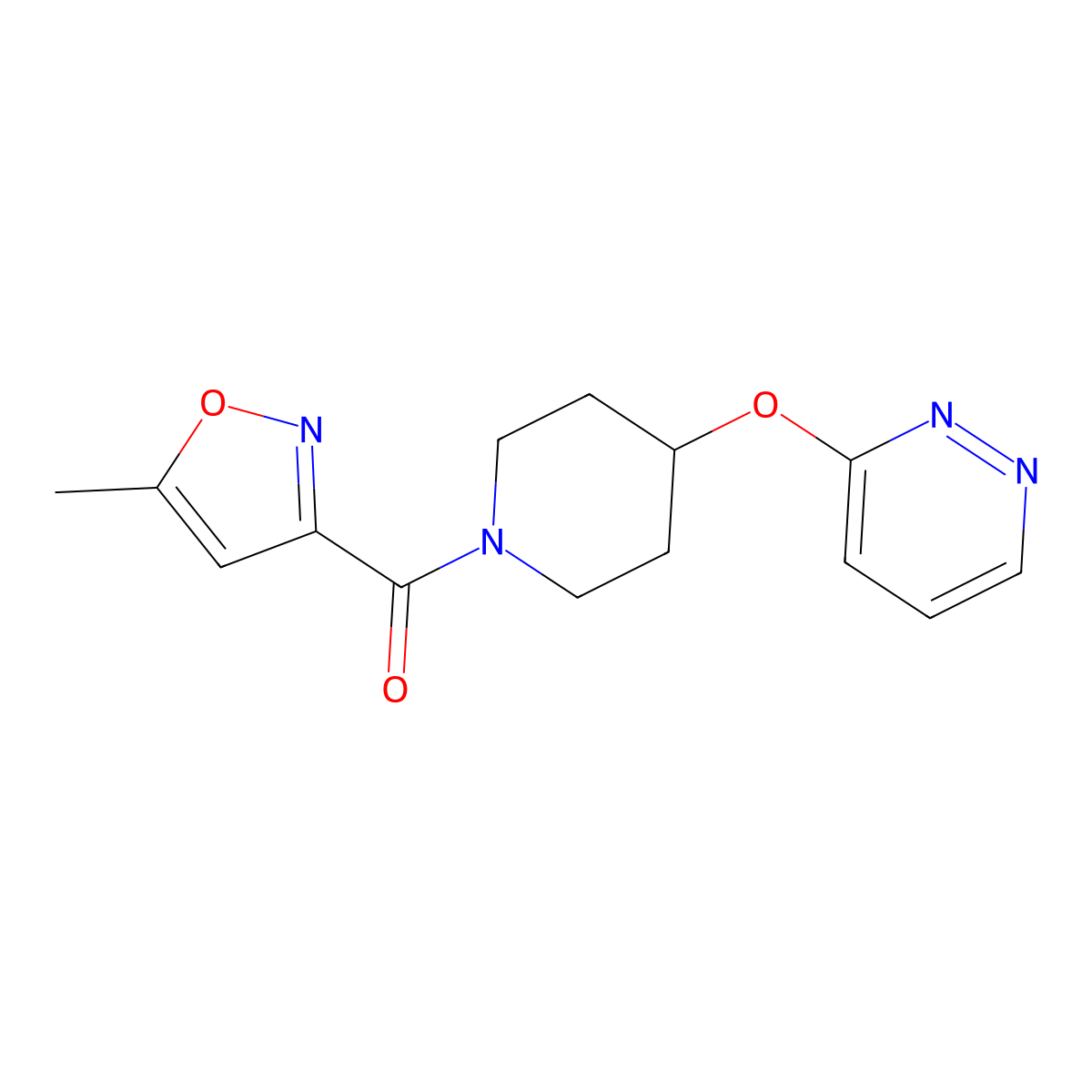 (5-Methylisoxazol-3-yl)(4-(pyridazin-3-yloxy)piperidin-1-yl)methanone molecular structure, CAS 1797596-25-8