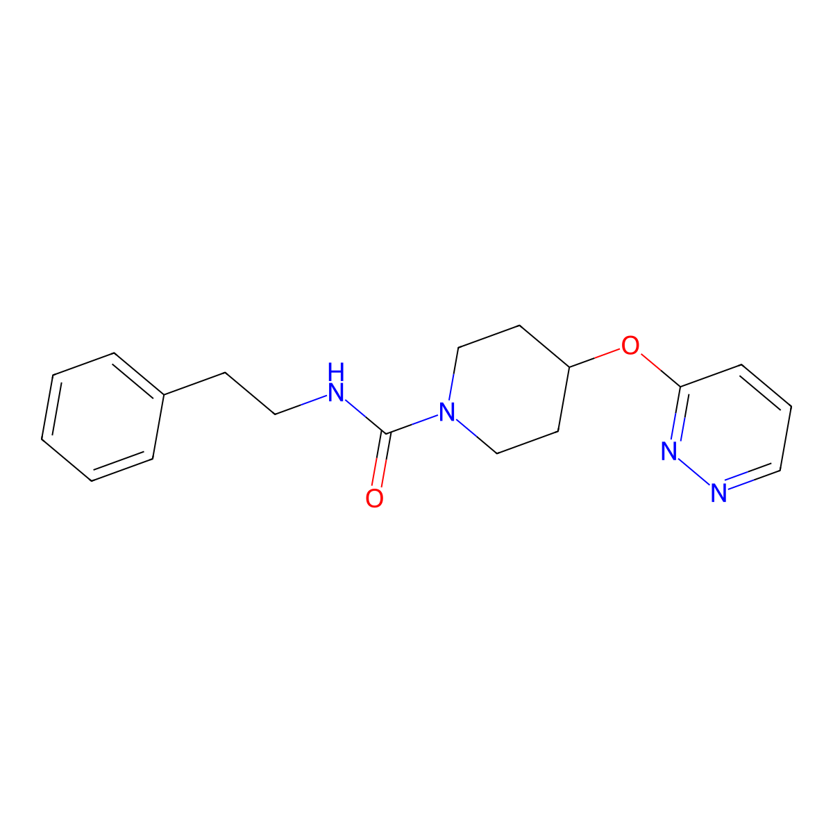N-phenethyl-4-(pyridazin-3-yloxy)piperidine-1-carboxamide molecular structure, CAS 1797596-42-9