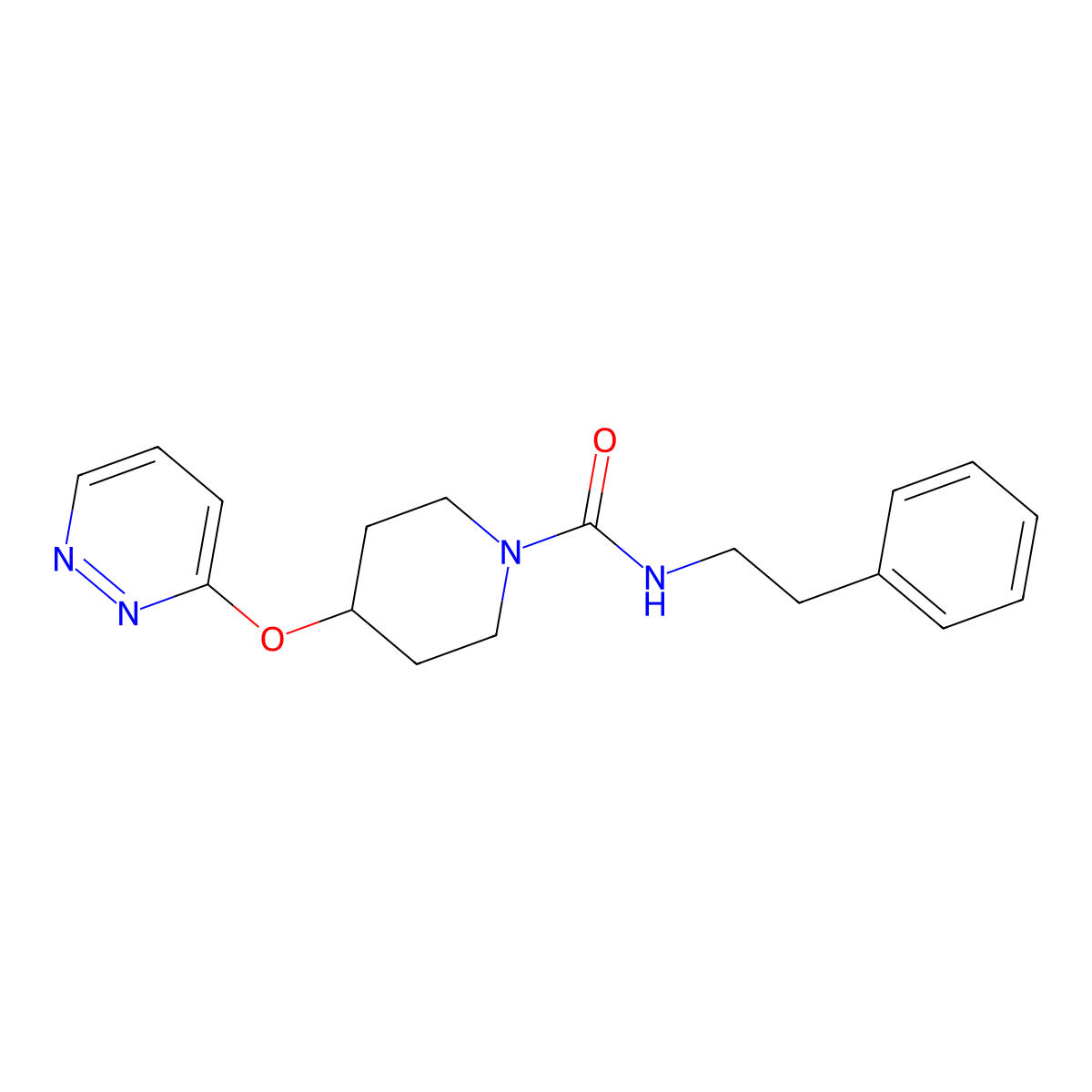 N-phenethyl-4-(pyridazin-3-yloxy)piperidine-1-carboxamide molecular structure, CAS 1797596-42-9