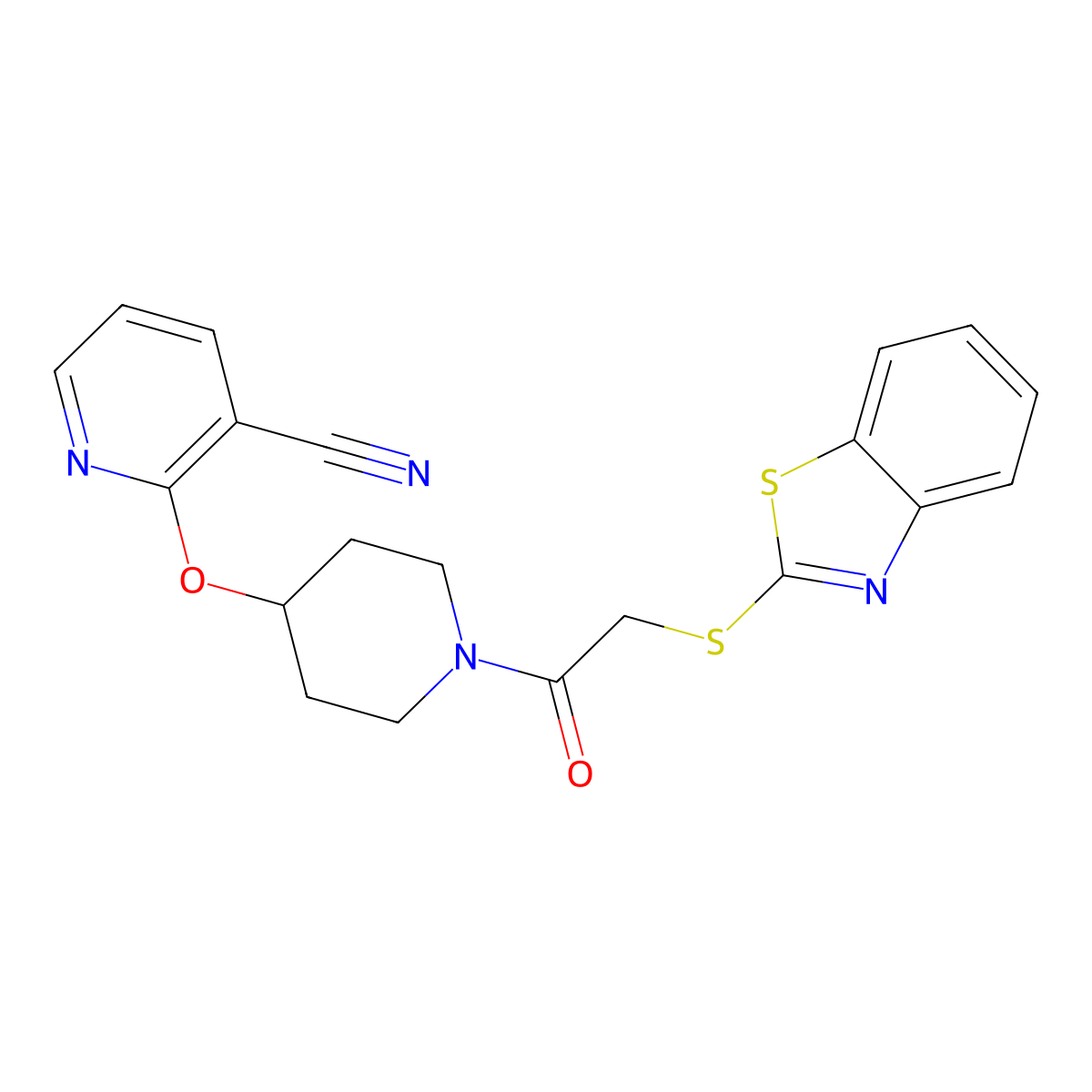 2-((1-(2-(Benzo[d]thiazol-2-ylthio)acetyl)piperidin-4-yl)oxy)nicotinonitrile molecular structure, CAS 1797596-51-0