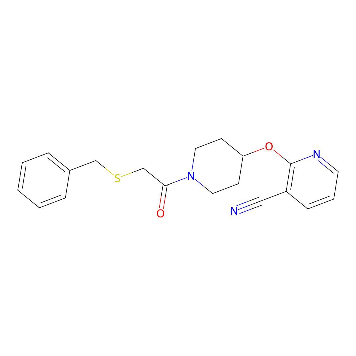 2-((1-(2-(Benzylthio)acetyl)piperidin-4-yl)oxy)nicotinonitrile molecular structure, CAS 1797596-58-7