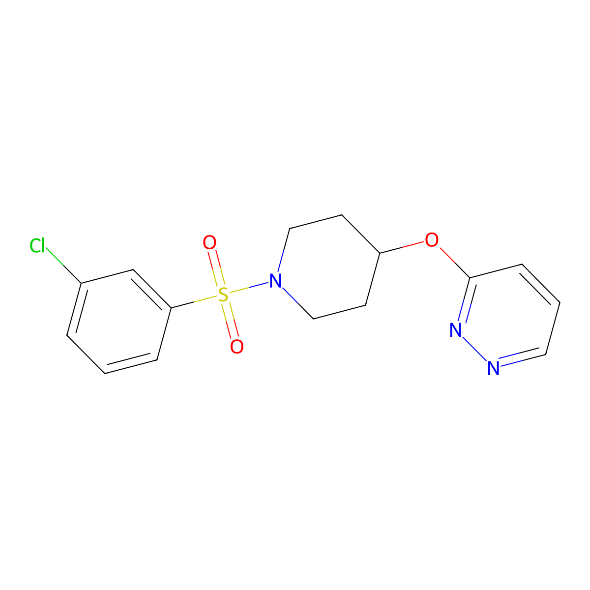 3-((1-((3-Chlorophenyl)sulfonyl)piperidin-4-yl)oxy)pyridazine molecular structure, CAS 1797596-59-8