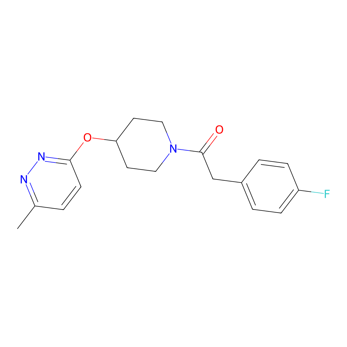2-(4-Fluorophenyl)-1-(4-((6-methylpyridazin-3-yl)oxy)piperidin-1-yl)ethanone molecular structure, CAS 1797596-65-6