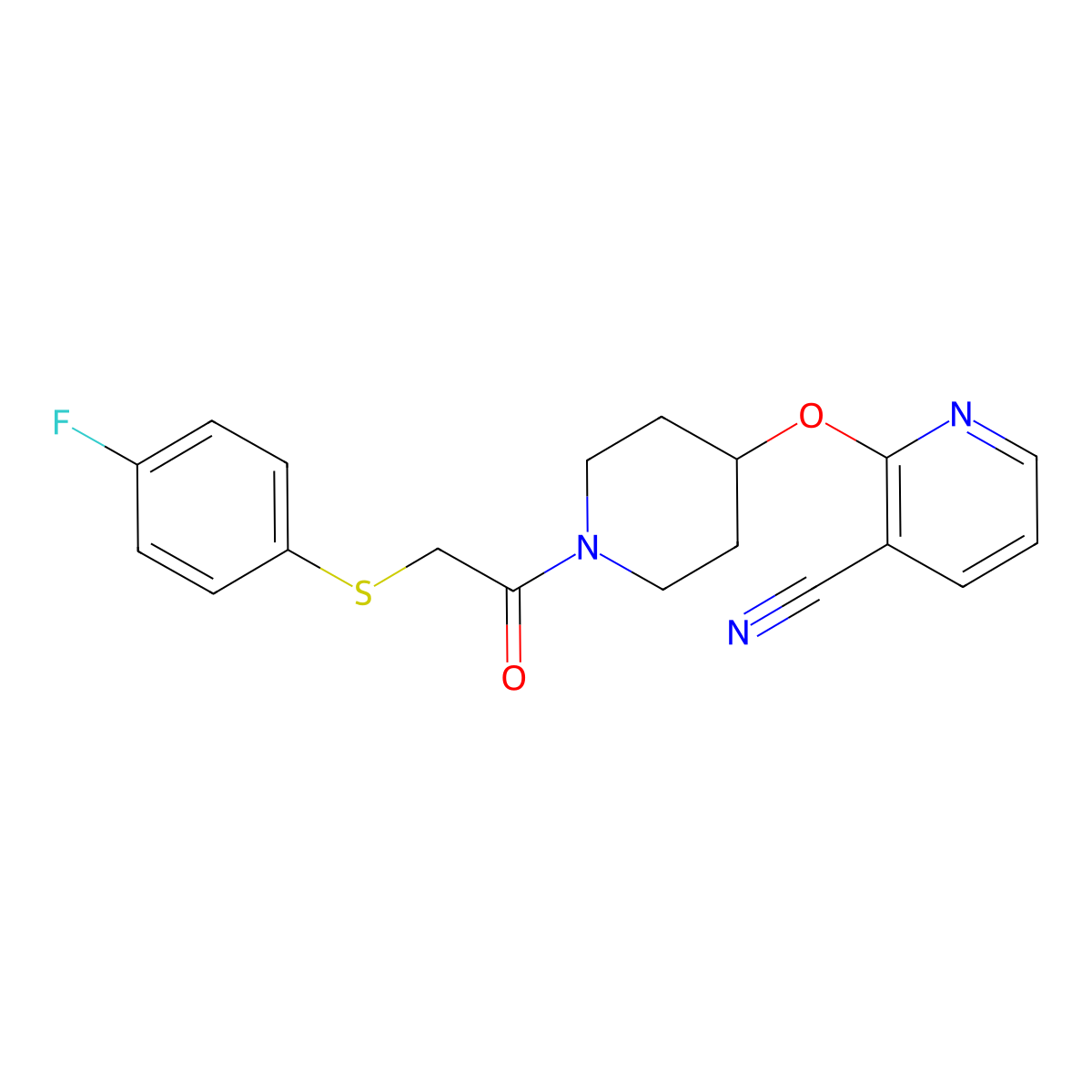 2-((1-(2-((4-Fluorophenyl)thio)acetyl)piperidin-4-yl)oxy)nicotinonitrile molecular structure, CAS 1797596-85-0