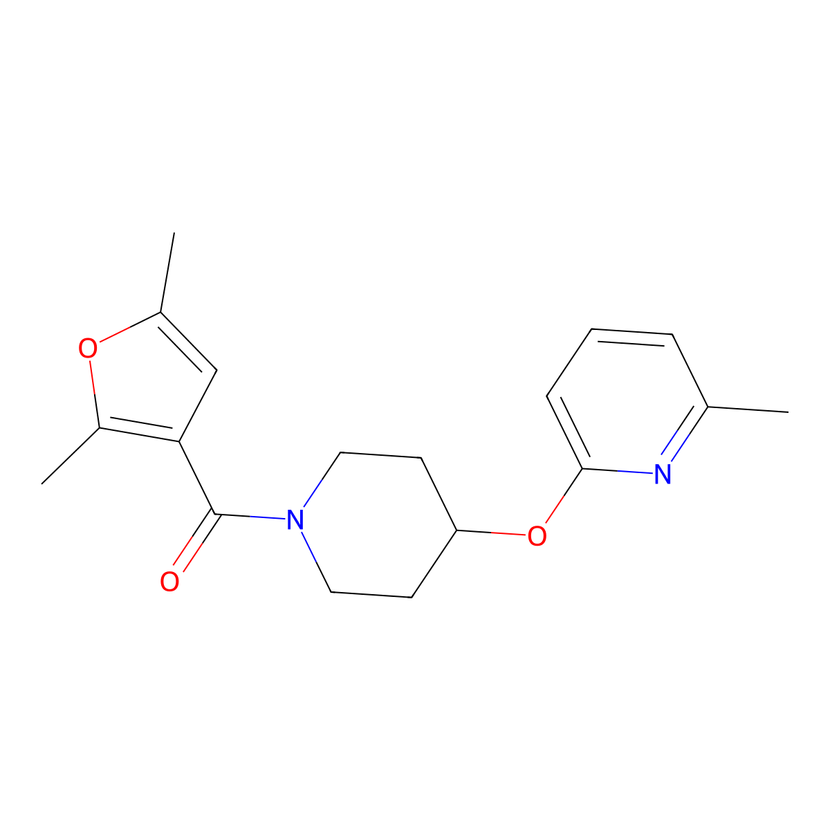 (2,5-Dimethylfuran-3-yl)(4-((6-methylpyridin-2-yl)oxy)piperidin-1-yl)methanone molecular structure, CAS 1797596-95-2