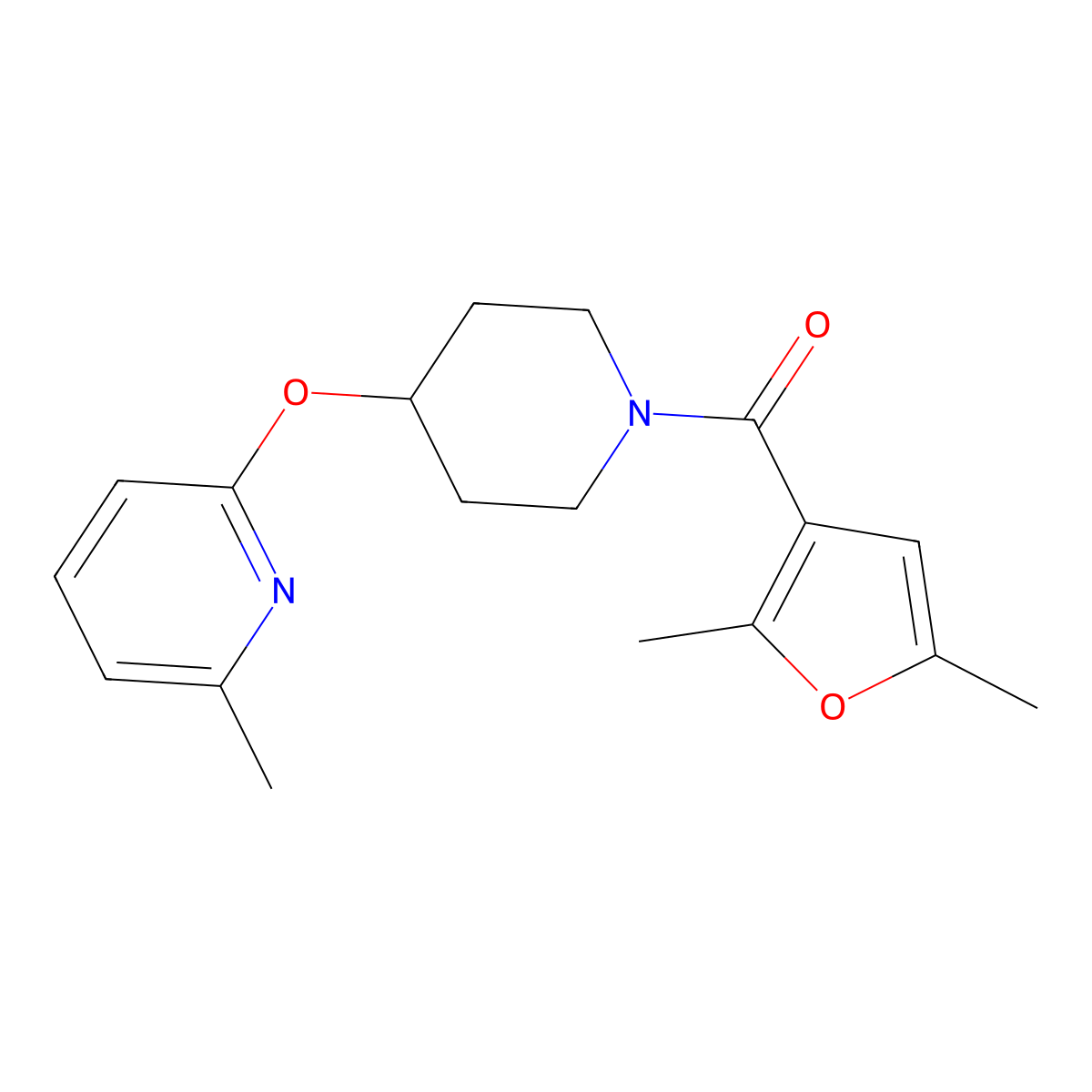 (2,5-Dimethylfuran-3-yl)(4-((6-methylpyridin-2-yl)oxy)piperidin-1-yl)methanone molecular structure, CAS 1797596-95-2