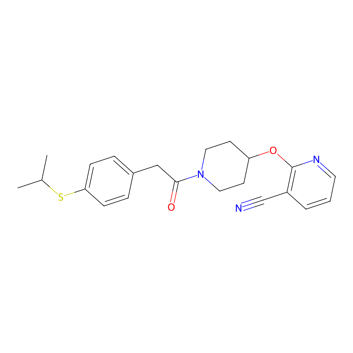 2-((1-(2-(4-(Isopropylthio)phenyl)acetyl)piperidin-4-yl)oxy)nicotinonitrile molecular structure, CAS 1797596-96-3