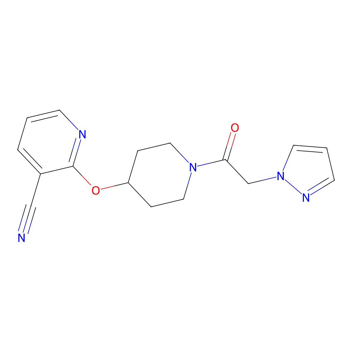 2-((1-(2-(1H-pyrazol-1-yl)acetyl)piperidin-4-yl)oxy)nicotinonitrile molecular structure, CAS 1797597-02-4