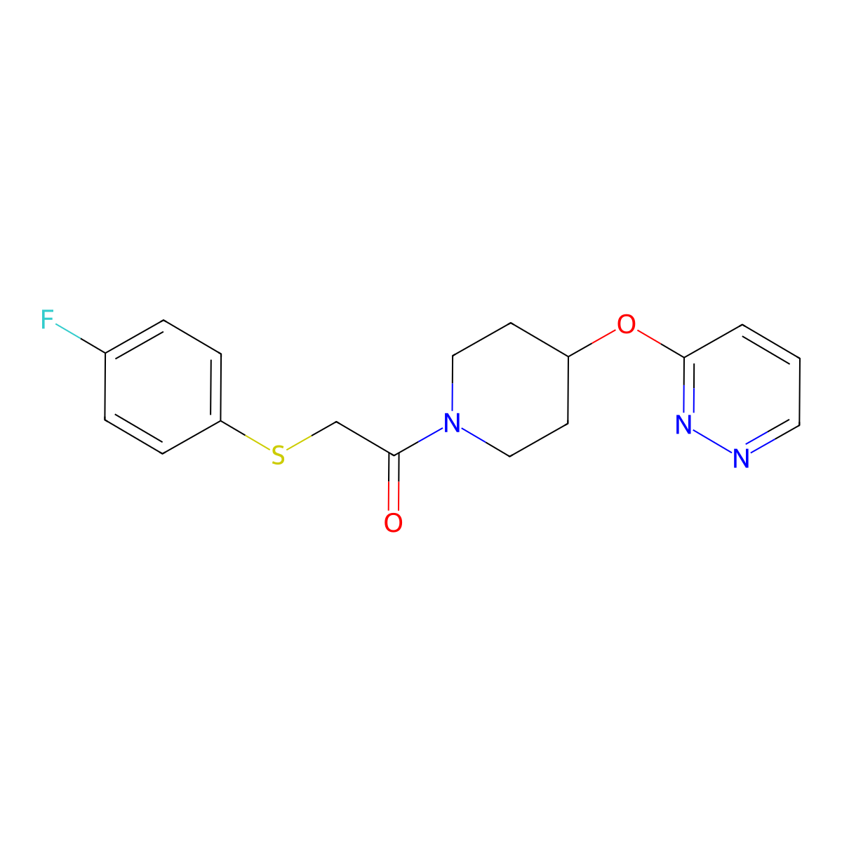 2-((4-Fluorophenyl)thio)-1-(4-(pyridazin-3-yloxy)piperidin-1-yl)ethanone molecular structure, CAS 1797597-61-5