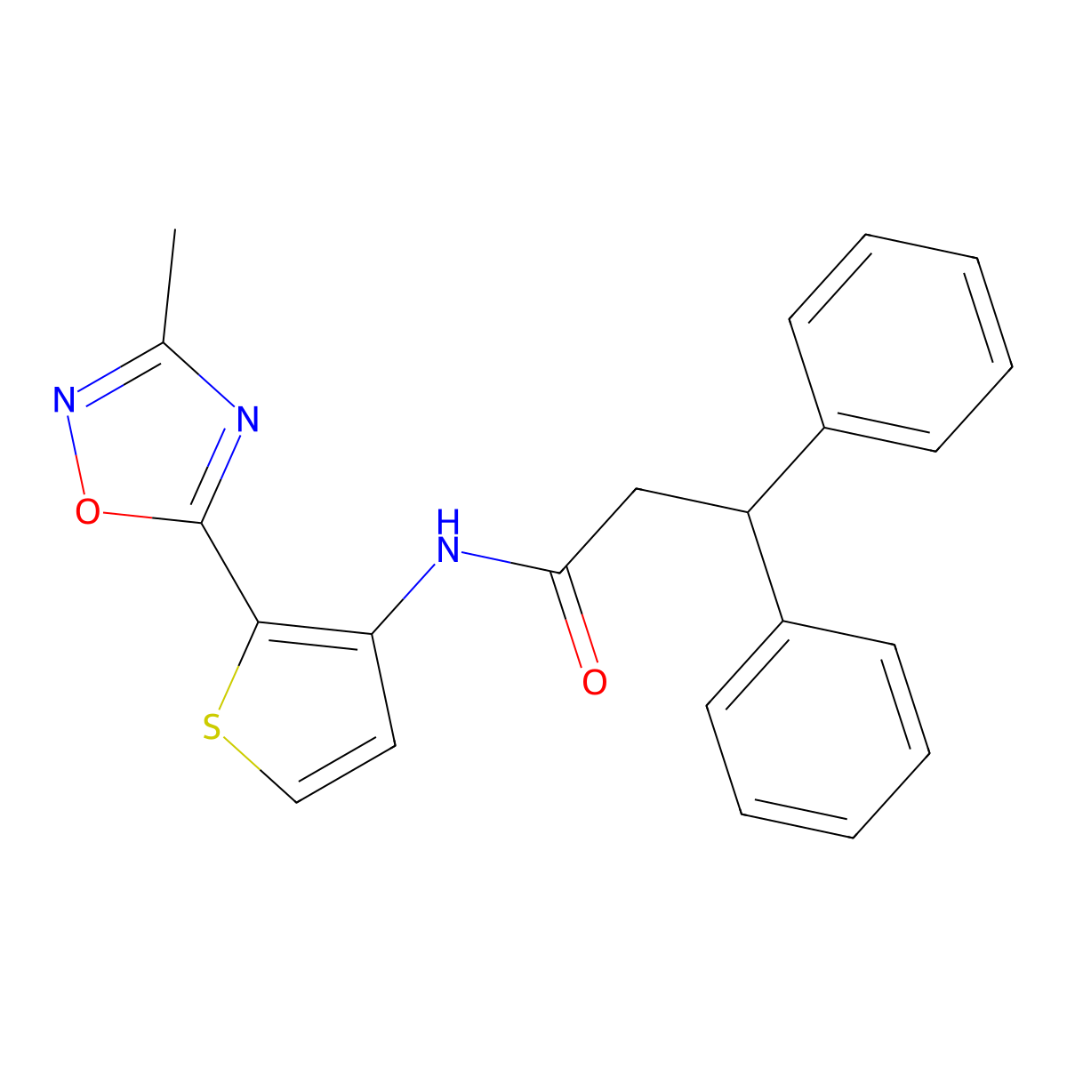 N-[2-(3-methyl-1,2,4-oxadiazol-5-yl)thiophen-3-yl]-3,3-diphenylpropanamide molecular structure, CAS 1797597-66-0