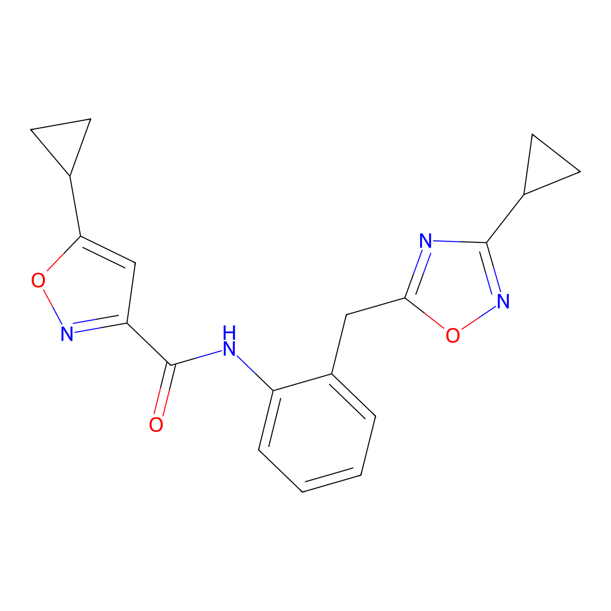 5-cyclopropyl-N-(2-((3-cyclopropyl-1,2,4-oxadiazol-5-yl)methyl)phenyl)isoxazole-3-carboxamide molecular structure, CAS 1797597-85-3