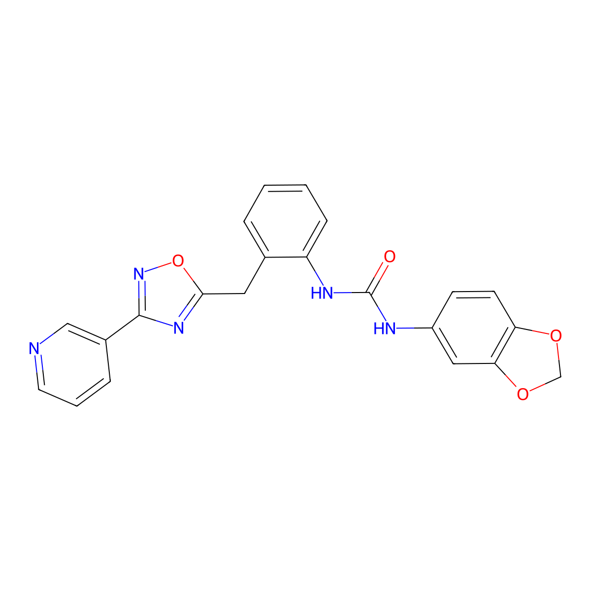 1-(Benzo[d][1,3]dioxol-5-yl)-3-(2-((3-(pyridin-3-yl)-1,2,4-oxadiazol-5-yl)methyl)phenyl)urea molecular structure, CAS 1797597-88-6