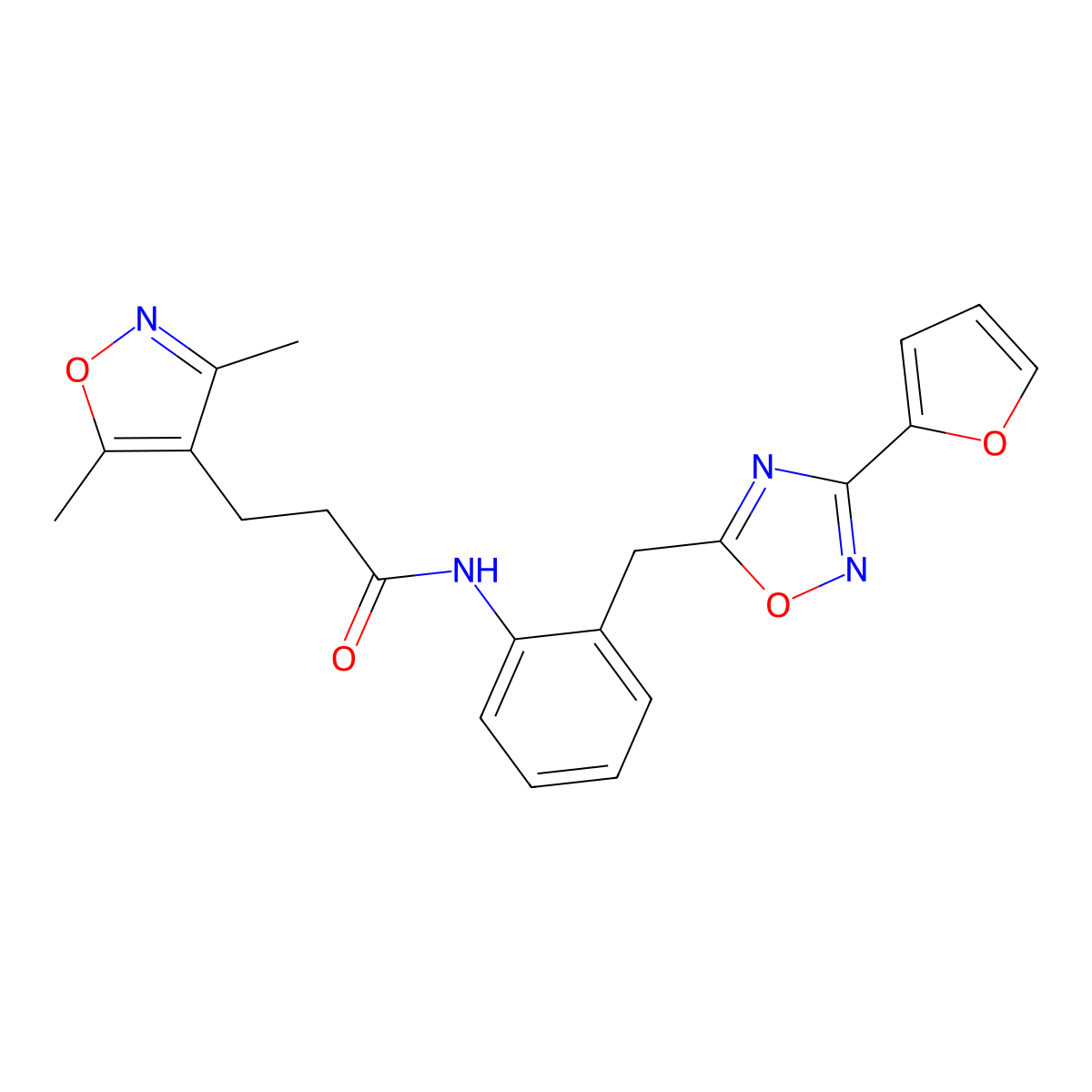 3-(3,5-dimethylisoxazol-4-yl)-N-(2-((3-(furan-2-yl)-1,2,4-oxadiazol-5-yl)methyl)phenyl)propanamide molecular structure, CAS 1797598-30-1