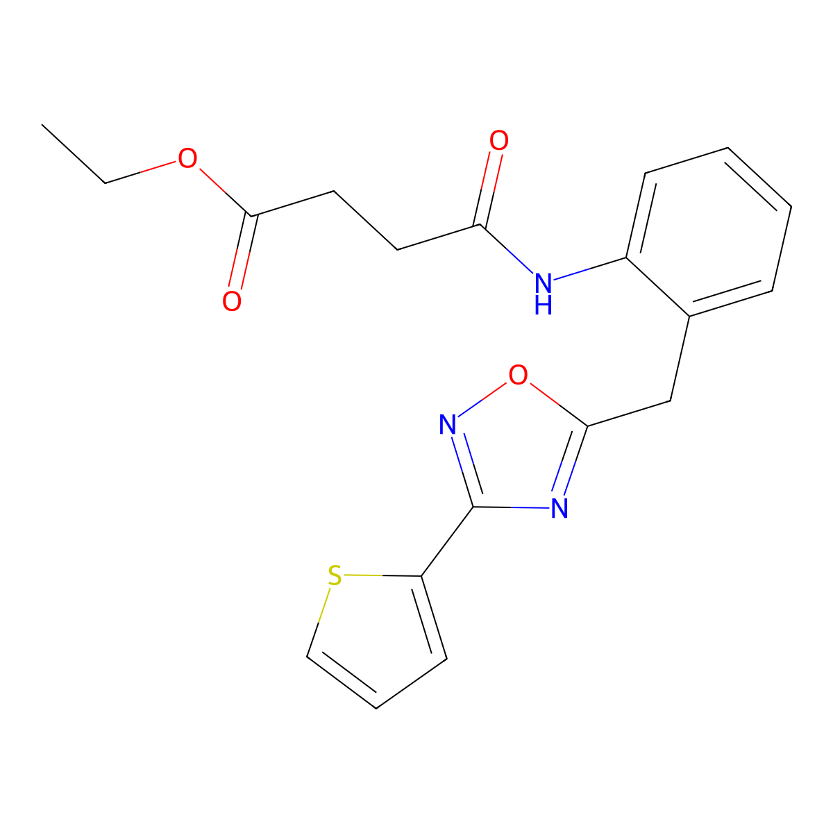 Ethyl 4-oxo-4-((2-((3-(thiophen-2-yl)-1,2,4-oxadiazol-5-yl)methyl)phenyl)amino)butanoate molecular structure, CAS 1797598-57-2