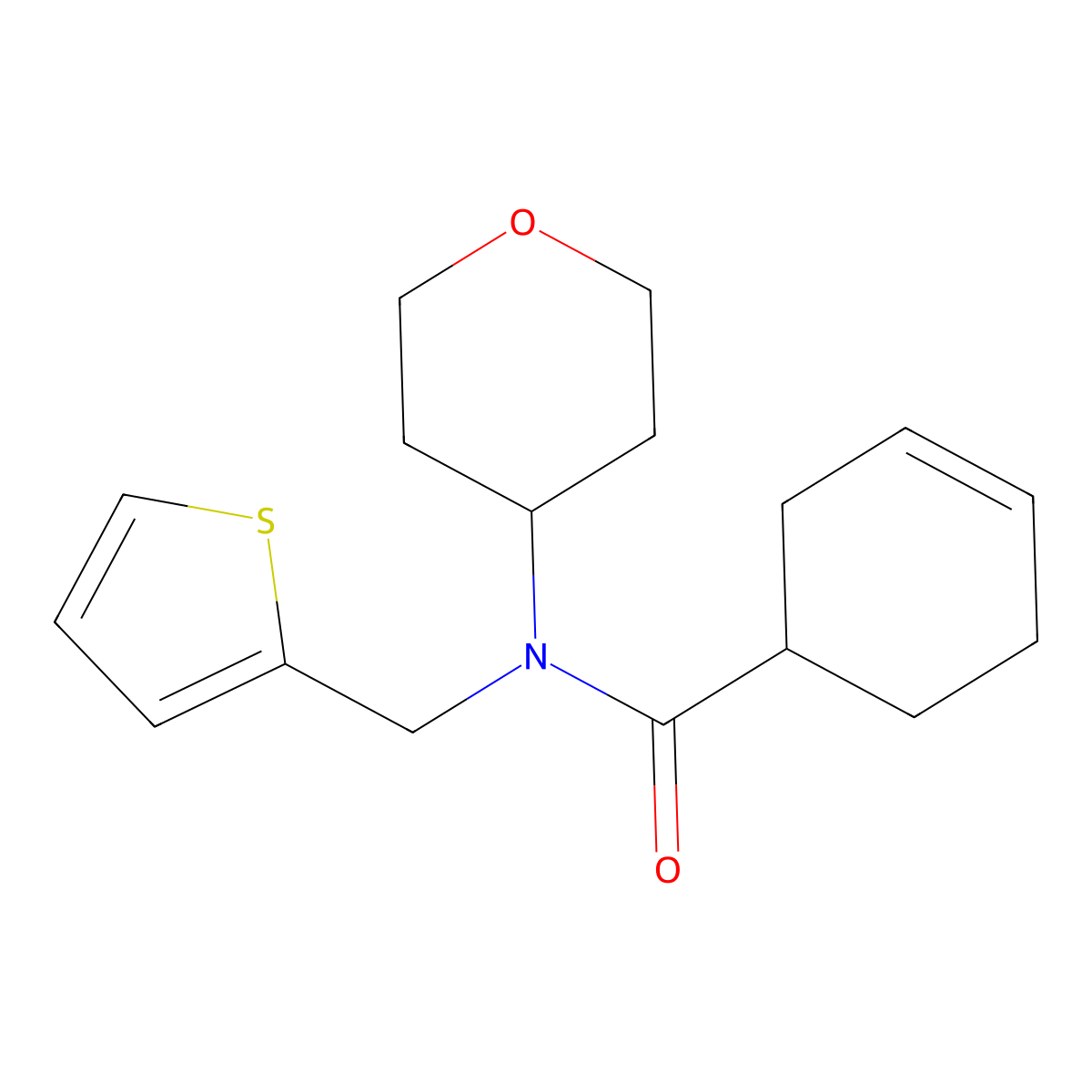 N-(tetrahydro-2H-pyran-4-yl)-N-(thiophen-2-ylmethyl)cyclohex-3-enecarboxamide molecular structure, CAS 1797598-98-1