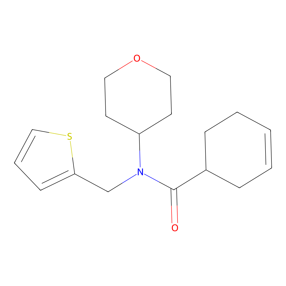 N-(tetrahydro-2H-pyran-4-yl)-N-(thiophen-2-ylmethyl)cyclohex-3-enecarboxamide molecular structure, CAS 1797598-98-1