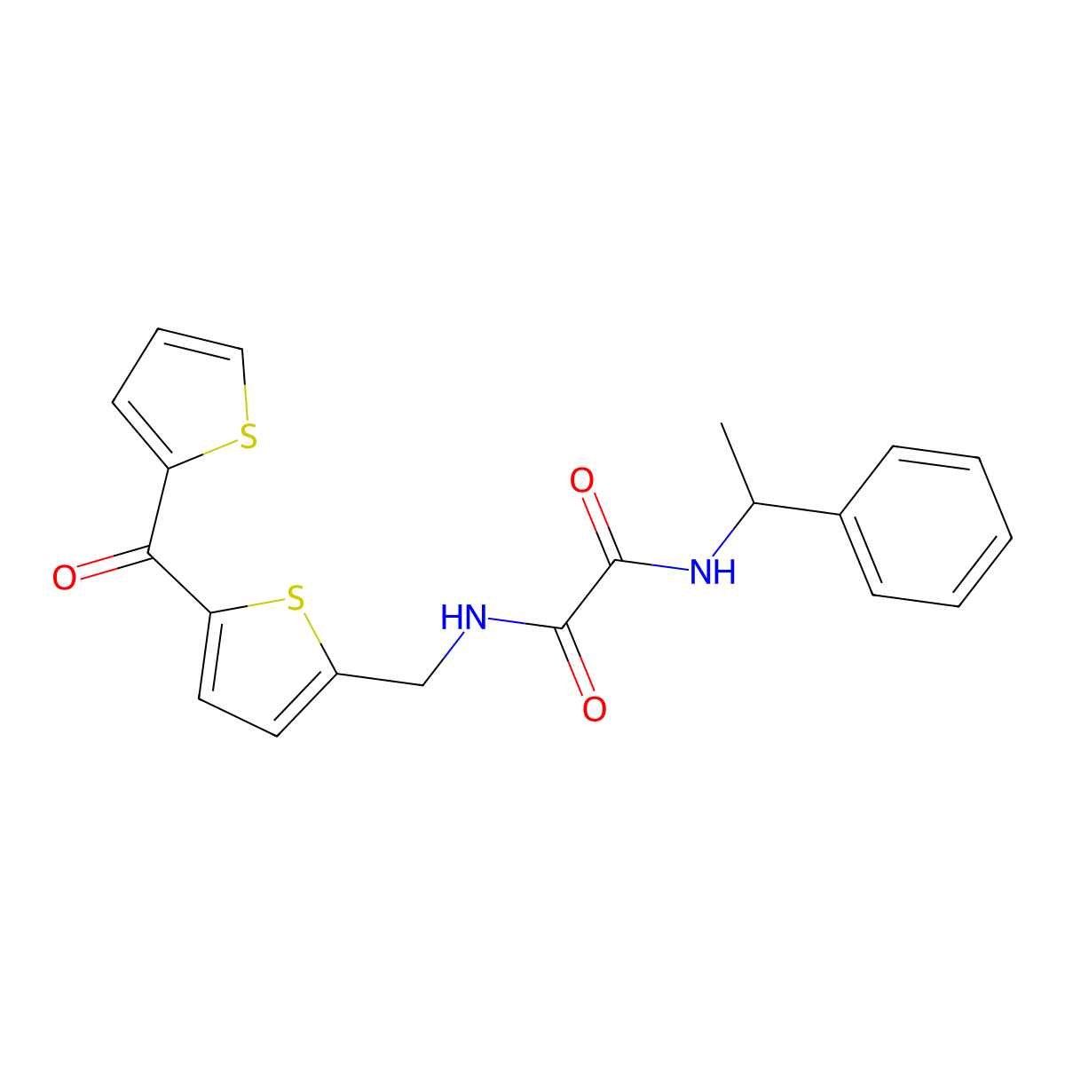 N1-(1-phenylethyl)-N2-((5-(thiophene-2-carbonyl)thiophen-2-yl)methyl)oxalamide molecular structure, CAS 1797599-78-0