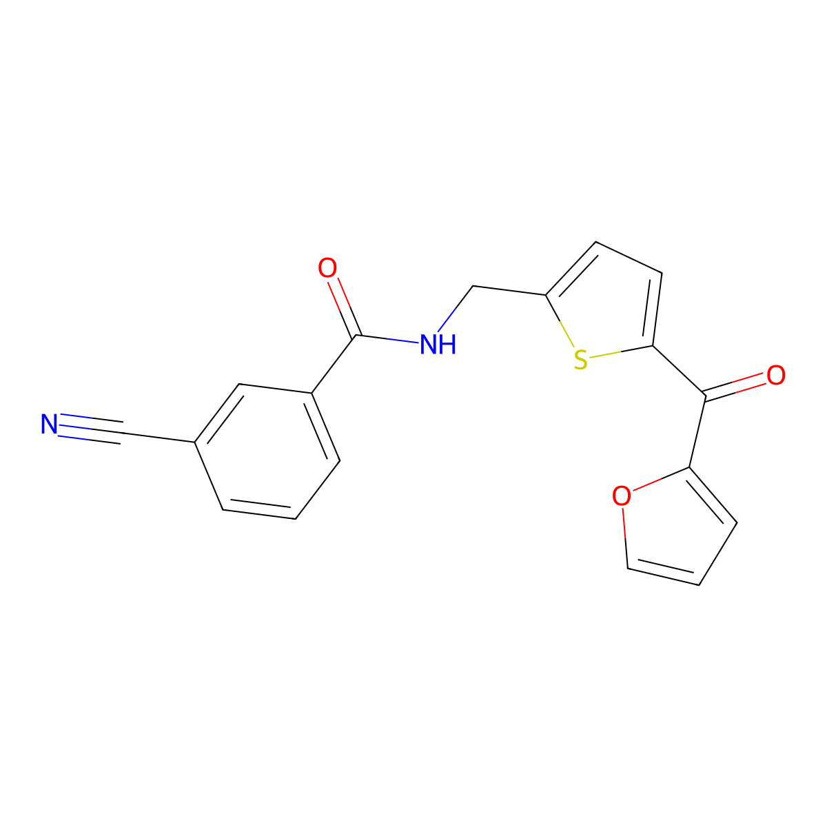 3-cyano-N-((5-(furan-2-carbonyl)thiophen-2-yl)methyl)benzamide molecular structure, CAS 1797599-83-7