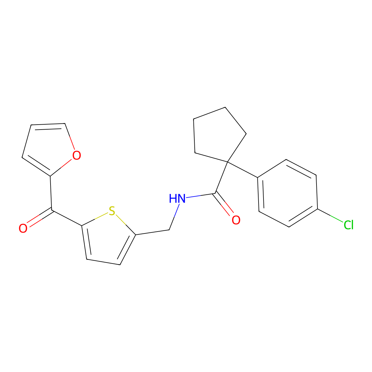 1-(4-chlorophenyl)-N-((5-(furan-2-carbonyl)thiophen-2-yl)methyl)cyclopentanecarboxamide molecular structure, CAS 1797599-98-4